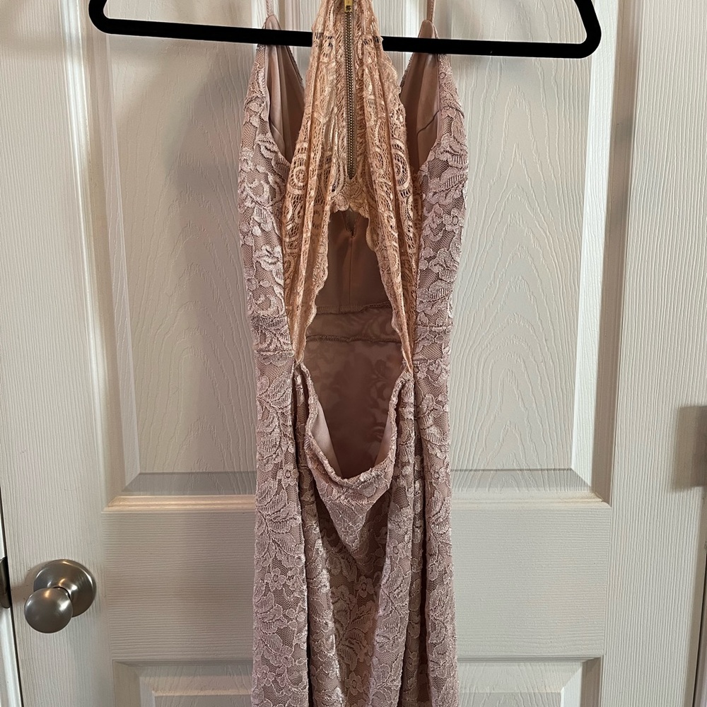 Honey & Rosie Beige Sparkle Lace Mini Dress with zip up cut out back ITEM L-1 - Picture 6 of 7